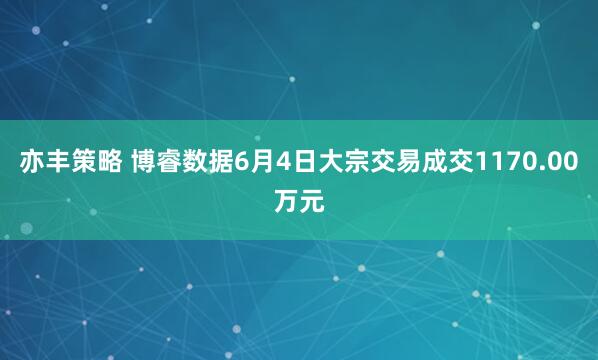 亦丰策略 博睿数据6月4日大宗交易成交1170.00万元